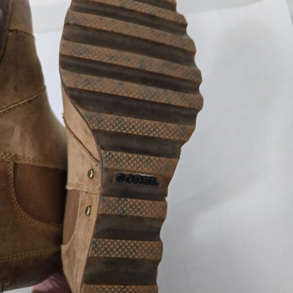 Sorel Size 7 Joan of Arctic Wedge II Chelsea Ankle Boots Brown Leather - Picture 11 of 14